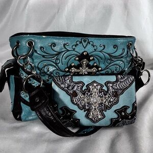 Elegant Blue Embellished Women's Shoulder Bag